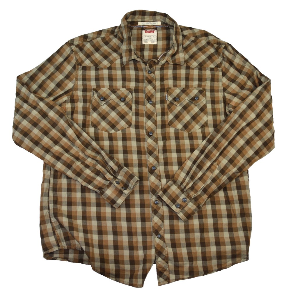 Levis Western Style Black Pearl Snap Modern Fit Plaid Shirt Pockets Woman's XL‎ - Picture 2 of 9